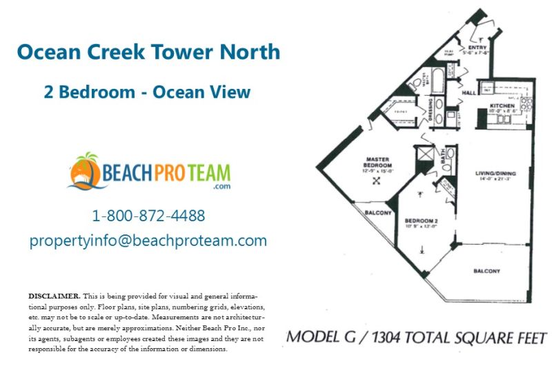 Ocean Creek Towers North Floor Plan G - 2 Bedroom Ocean View